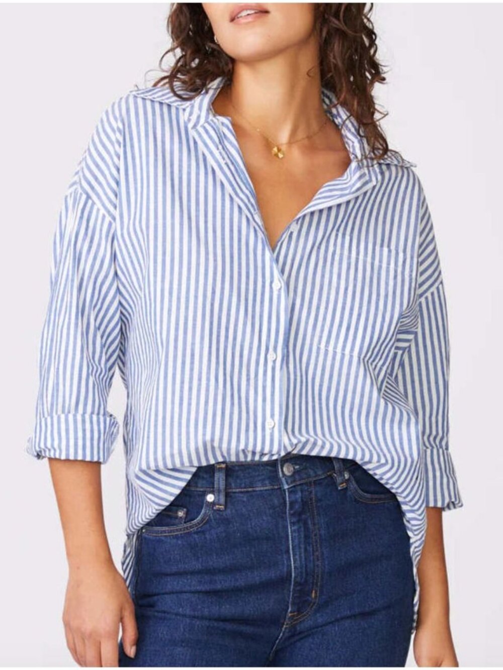 Stateside Stripe 100% Cotton Poplin Oversized Shirt Blue White XS